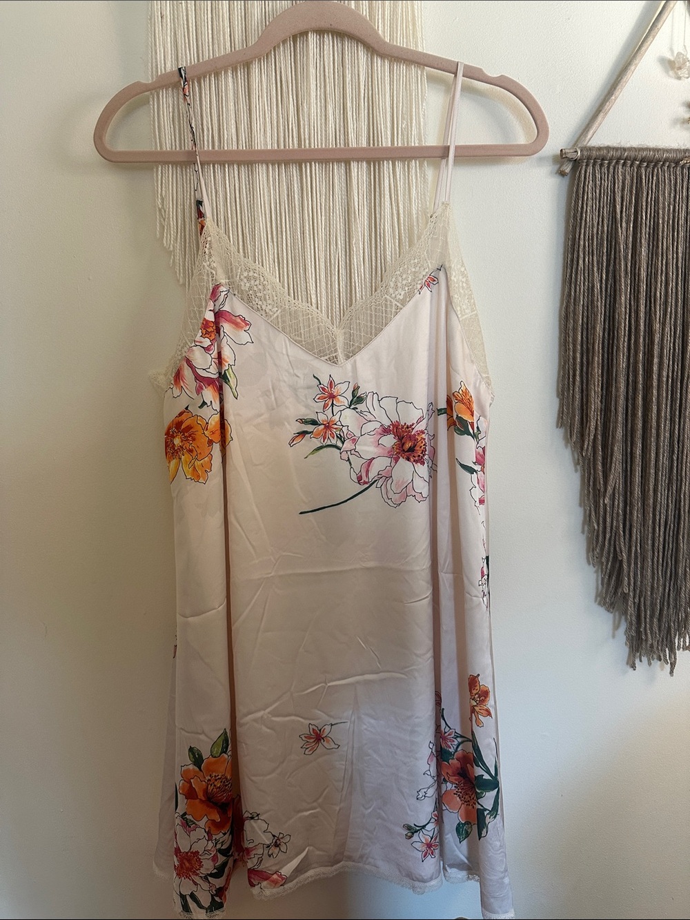Lulu’s Floral Lace-Trim Slip Dress in Blush Pink